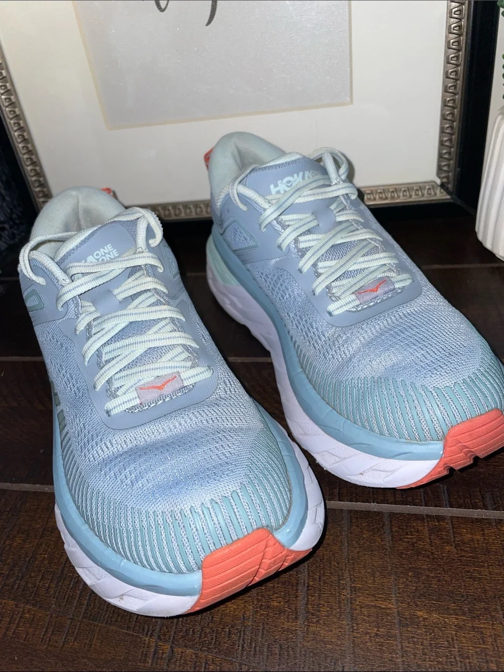 Hoka One One Bondi 7 Athletic Shoes Blue Fog/ Blue Glass Size 6.5D Wide Width